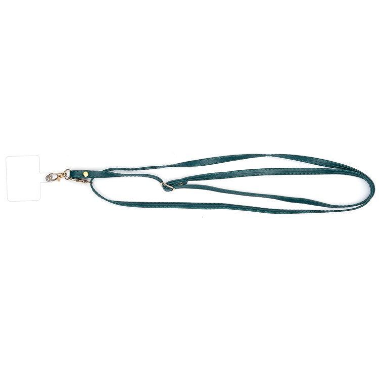 Universal Cell Phone Lanyard Adjustable PU Leather Neck Lanyard Crossbody Neck Strap Wrist Strap with Transparent Pad - Dark Green