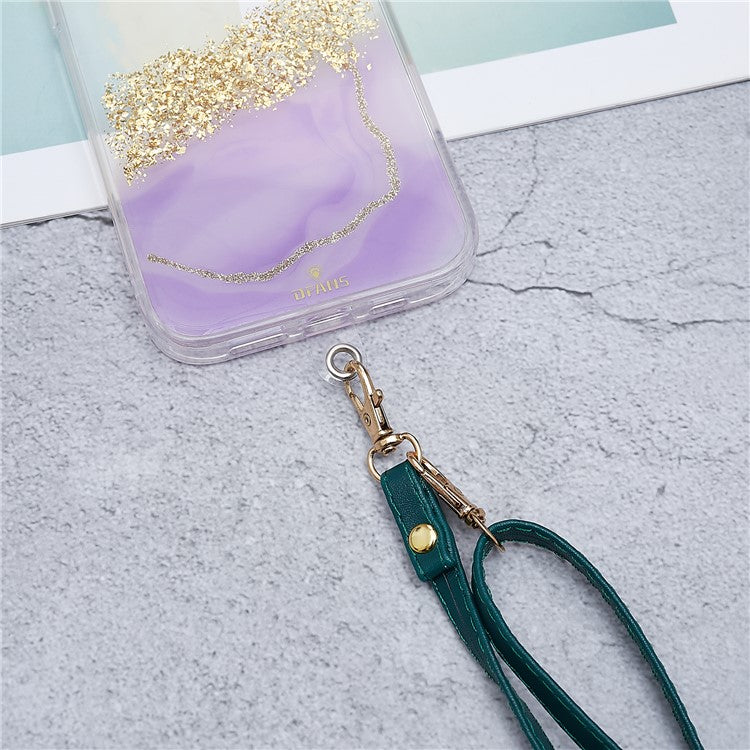 Universal Cell Phone Lanyard Adjustable PU Leather Neck Lanyard Crossbody Neck Strap Wrist Strap with Transparent Pad - Dark Green