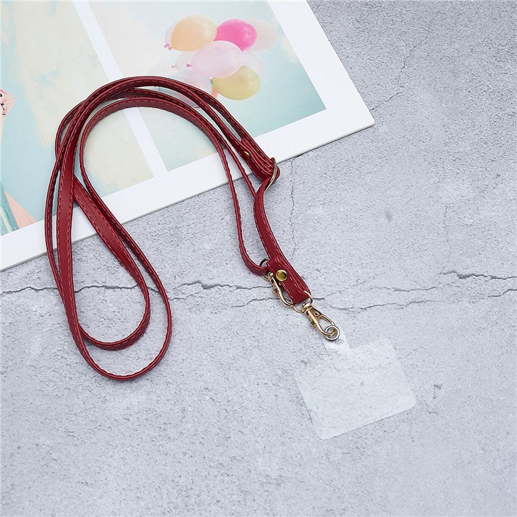 Universal Cell Phone Lanyard Adjustable PU Leather Neck Lanyard Crossbody Neck Strap Wrist Strap with Transparent Pad - Wine Red