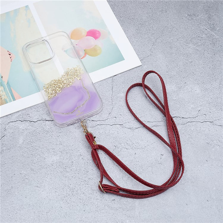 Universal Cell Phone Lanyard Adjustable PU Leather Neck Lanyard Crossbody Neck Strap Wrist Strap with Transparent Pad - Wine Red