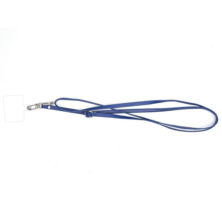 Universal Cell Phone Lanyard Adjustable PU Leather Neck Lanyard Crossbody Neck Strap Wrist Strap with Transparent Pad - Dark Blue