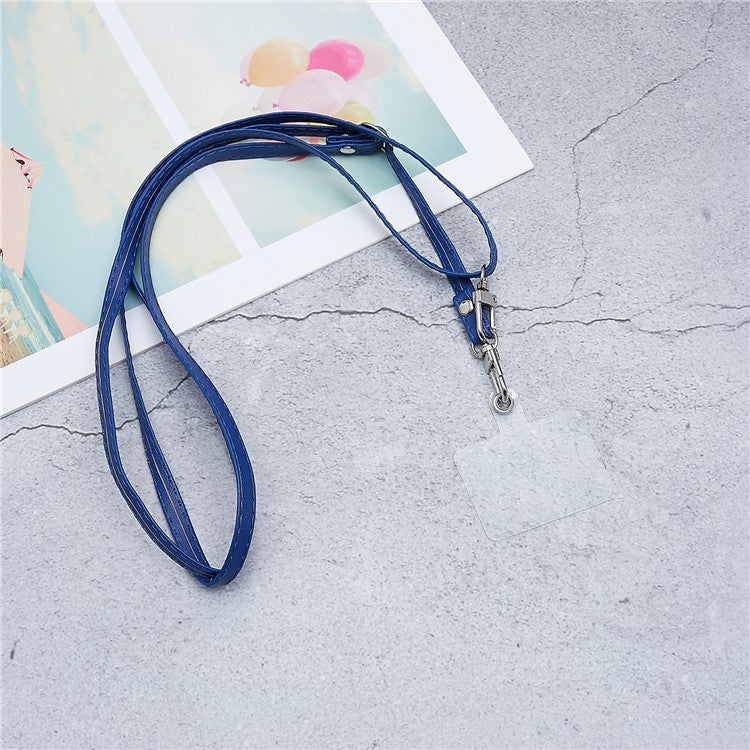 Universal Cell Phone Lanyard Adjustable PU Leather Neck Lanyard Crossbody Neck Strap Wrist Strap with Transparent Pad - Dark Blue