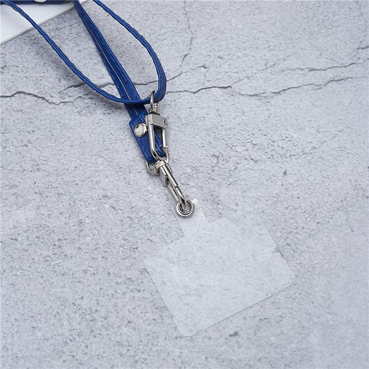 Universal Cell Phone Lanyard Adjustable PU Leather Neck Lanyard Crossbody Neck Strap Wrist Strap with Transparent Pad - Dark Blue