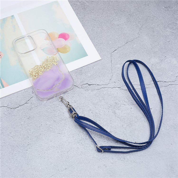 Universal Cell Phone Lanyard Adjustable PU Leather Neck Lanyard Crossbody Neck Strap Wrist Strap with Transparent Pad - Dark Blue