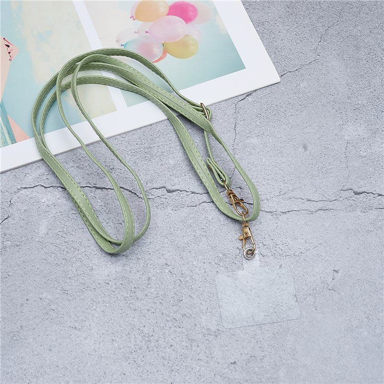 Universal Cell Phone Lanyard Adjustable PU Leather Neck Lanyard Crossbody Neck Strap Wrist Strap with Transparent Pad - Light Green