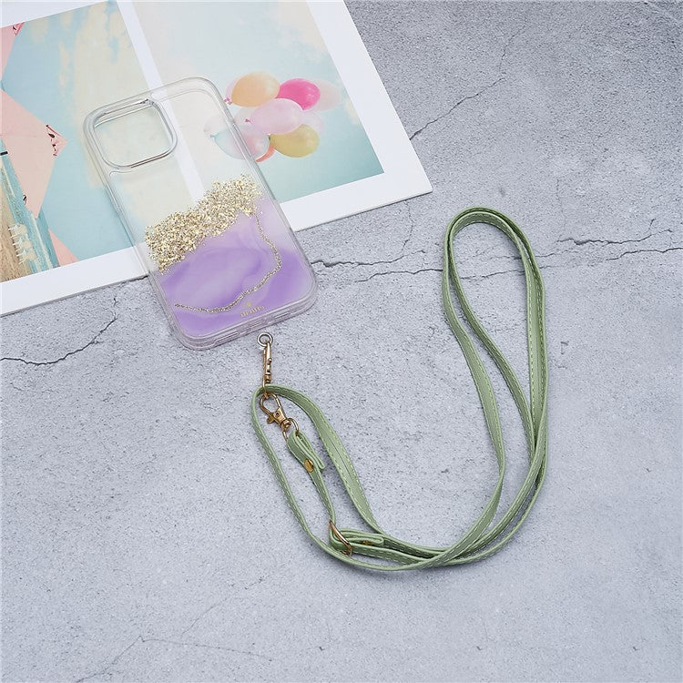 Universal Cell Phone Lanyard Adjustable PU Leather Neck Lanyard Crossbody Neck Strap Wrist Strap with Transparent Pad - Light Green