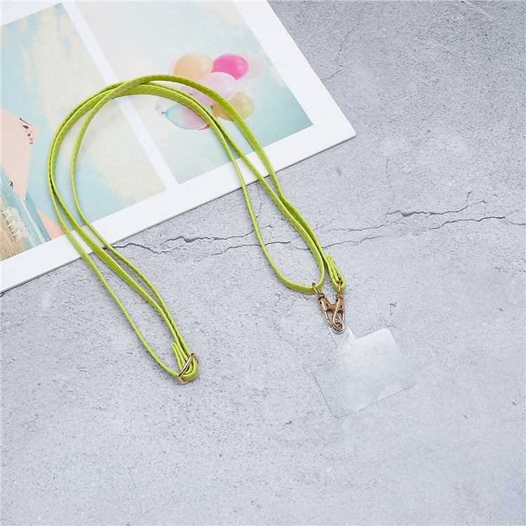 Universal Cell Phone Lanyard Adjustable PU Leather Neck Lanyard Crossbody Neck Strap Wrist Strap with Transparent Pad - Green