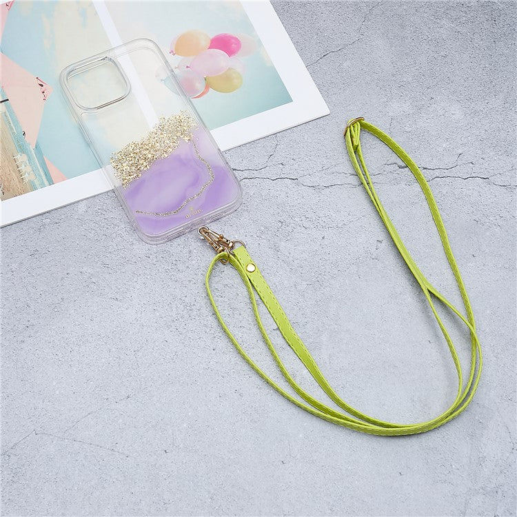 Universal Cell Phone Lanyard Adjustable PU Leather Neck Lanyard Crossbody Neck Strap Wrist Strap with Transparent Pad - Green