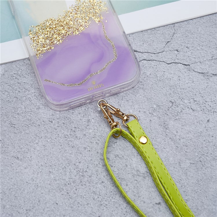 Universal Cell Phone Lanyard Adjustable PU Leather Neck Lanyard Crossbody Neck Strap Wrist Strap with Transparent Pad - Green