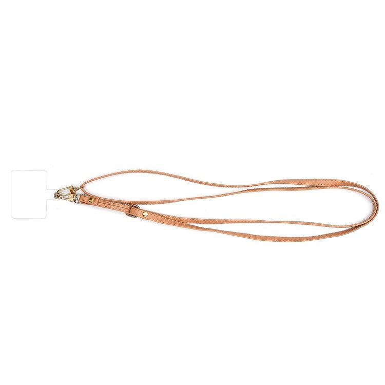 Universal Cell Phone Lanyard Adjustable PU Leather Neck Lanyard Crossbody Neck Strap Wrist Strap with Transparent Pad - Light Brown