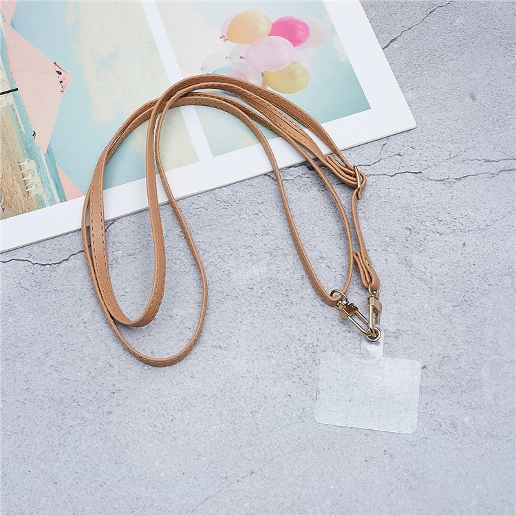 Universal Cell Phone Lanyard Adjustable PU Leather Neck Lanyard Crossbody Neck Strap Wrist Strap with Transparent Pad - Light Brown