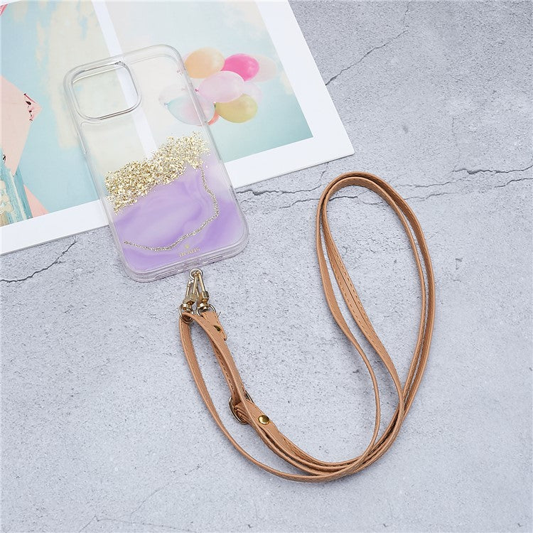 Universal Cell Phone Lanyard Adjustable PU Leather Neck Lanyard Crossbody Neck Strap Wrist Strap with Transparent Pad - Light Brown