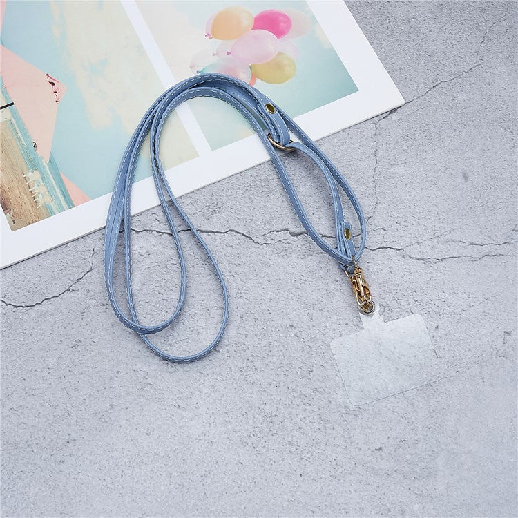 Universal Cell Phone Lanyard Adjustable PU Leather Neck Lanyard Crossbody Neck Strap Wrist Strap with Transparent Pad - Baby Blue