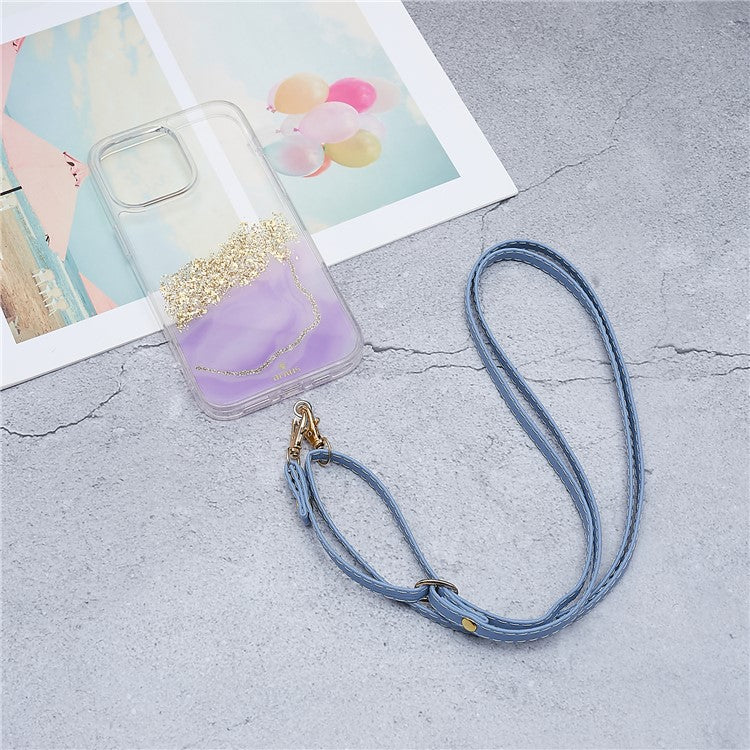 Universal Cell Phone Lanyard Adjustable PU Leather Neck Lanyard Crossbody Neck Strap Wrist Strap with Transparent Pad - Baby Blue