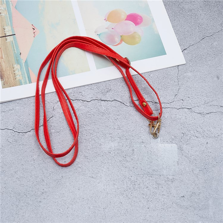 Universal Cell Phone Lanyard Adjustable PU Leather Neck Lanyard Crossbody Neck Strap Wrist Strap with Transparent Pad - Red