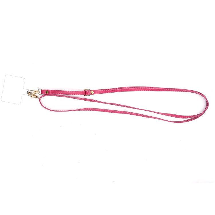 Universal Cell Phone Lanyard Adjustable PU Leather Neck Lanyard Crossbody Neck Strap Wrist Strap with Transparent Pad - Rose