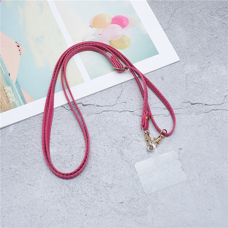 Universal Cell Phone Lanyard Adjustable PU Leather Neck Lanyard Crossbody Neck Strap Wrist Strap with Transparent Pad - Rose