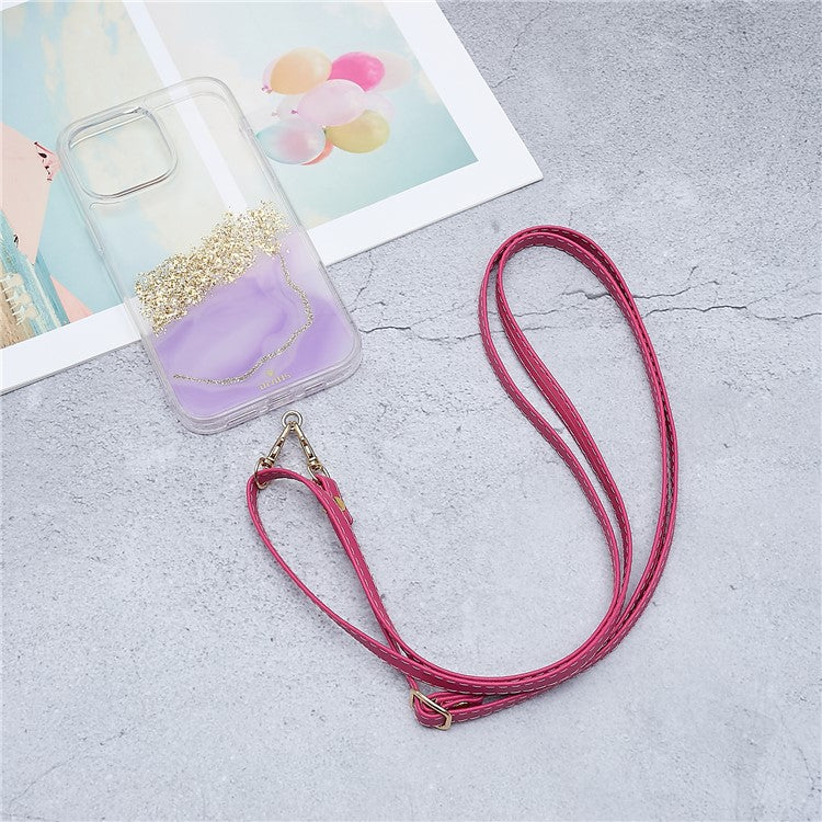 Universal Cell Phone Lanyard Adjustable PU Leather Neck Lanyard Crossbody Neck Strap Wrist Strap with Transparent Pad - Rose