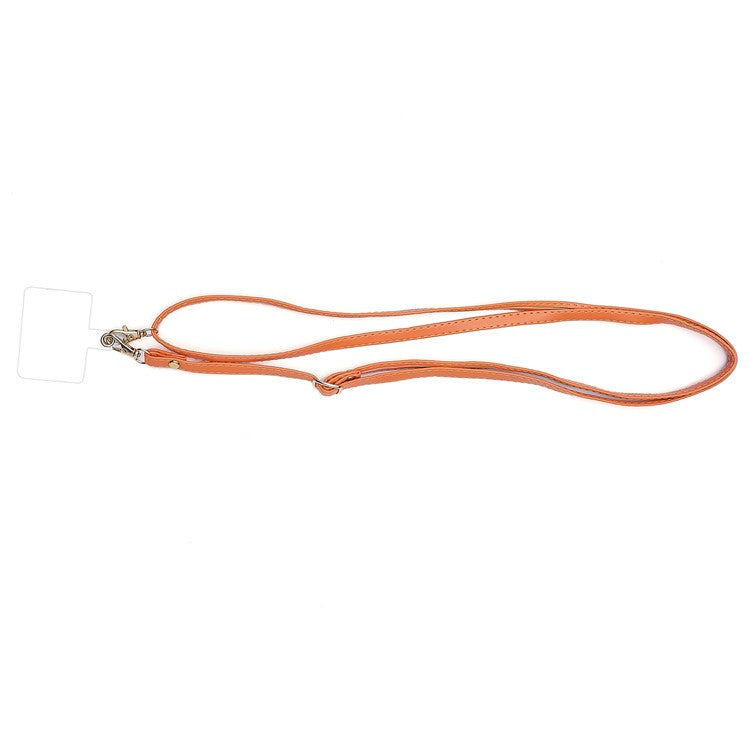 Universal Cell Phone Lanyard Adjustable PU Leather Neck Lanyard Crossbody Neck Strap Wrist Strap with Transparent Pad - Orange