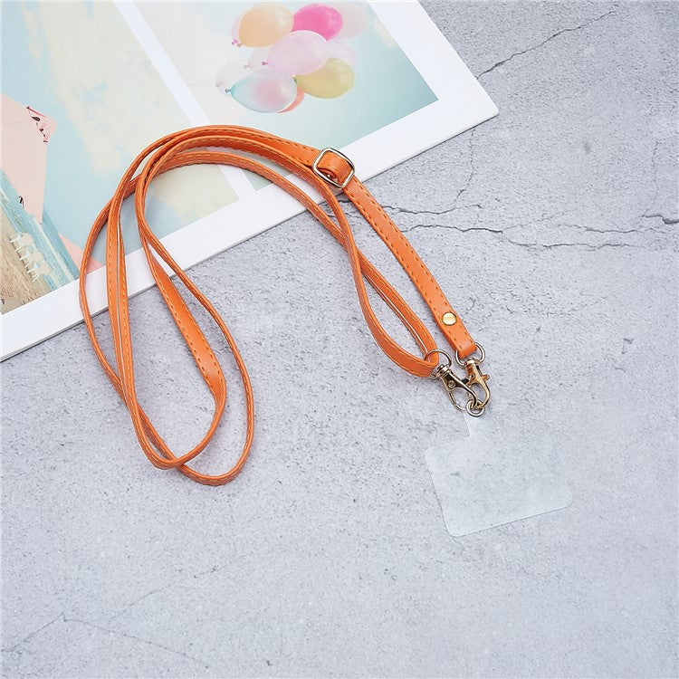 Universal Cell Phone Lanyard Adjustable PU Leather Neck Lanyard Crossbody Neck Strap Wrist Strap with Transparent Pad - Orange