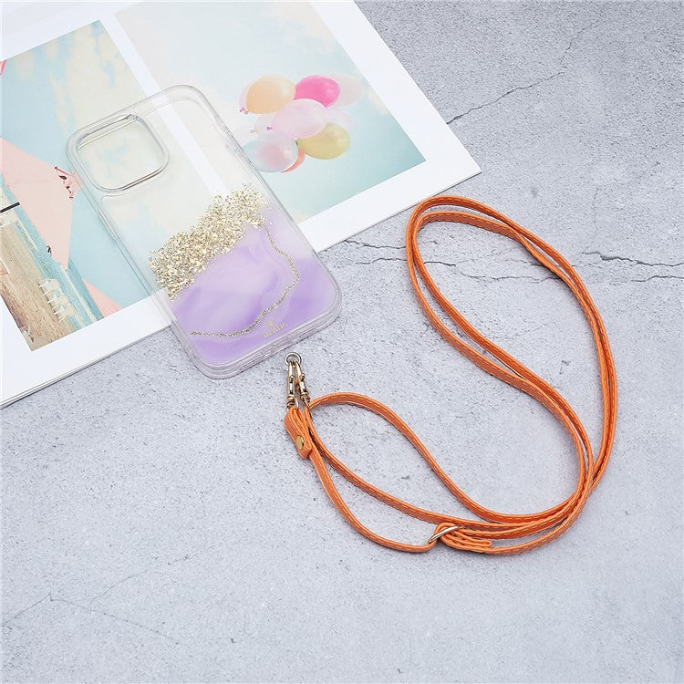 Universal Cell Phone Lanyard Adjustable PU Leather Neck Lanyard Crossbody Neck Strap Wrist Strap with Transparent Pad - Orange