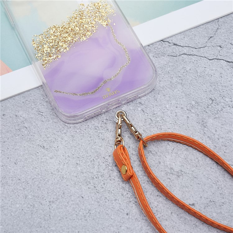 Universal Cell Phone Lanyard Adjustable PU Leather Neck Lanyard Crossbody Neck Strap Wrist Strap with Transparent Pad - Orange