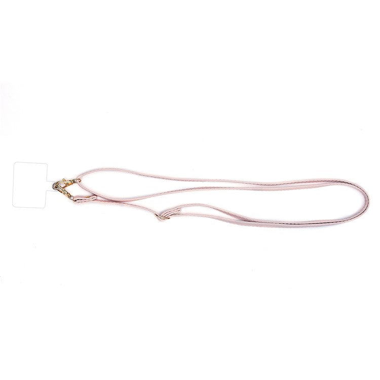 Universal Cell Phone Lanyard Adjustable PU Leather Neck Lanyard Crossbody Neck Strap Wrist Strap with Transparent Pad - Pink