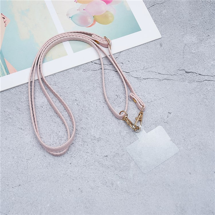 Universal Cell Phone Lanyard Adjustable PU Leather Neck Lanyard Crossbody Neck Strap Wrist Strap with Transparent Pad - Pink