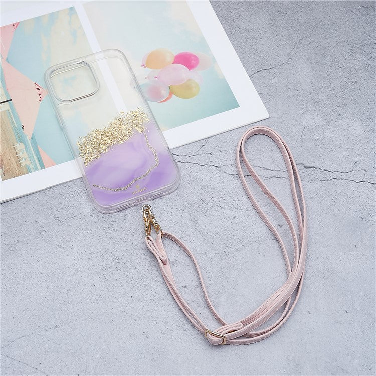 Universal Cell Phone Lanyard Adjustable PU Leather Neck Lanyard Crossbody Neck Strap Wrist Strap with Transparent Pad - Pink