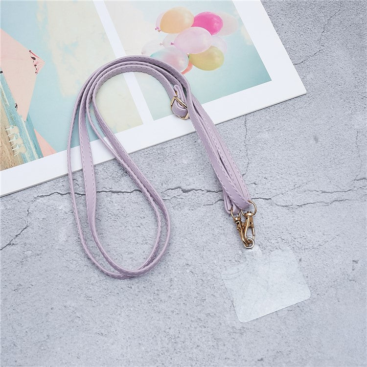 Universal Cell Phone Lanyard Adjustable PU Leather Neck Lanyard Crossbody Neck Strap Wrist Strap with Transparent Pad - Purple