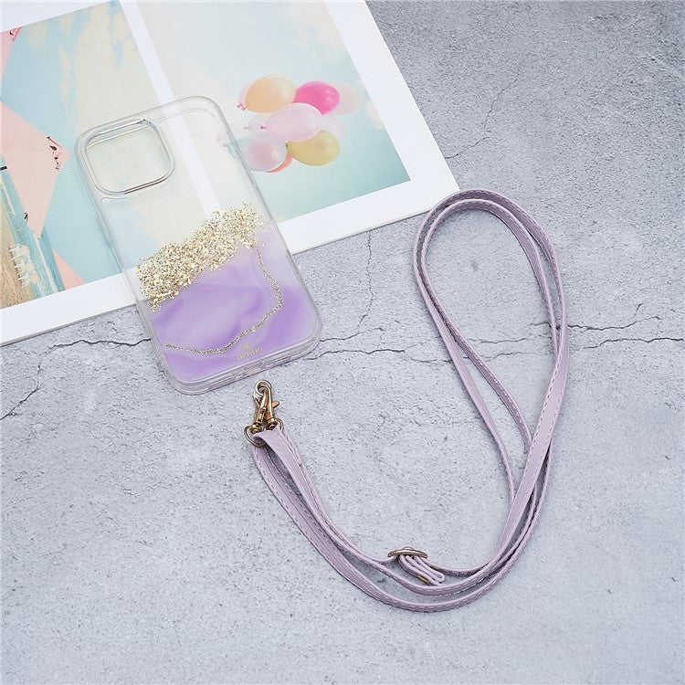 Universal Cell Phone Lanyard Adjustable PU Leather Neck Lanyard Crossbody Neck Strap Wrist Strap with Transparent Pad - Purple