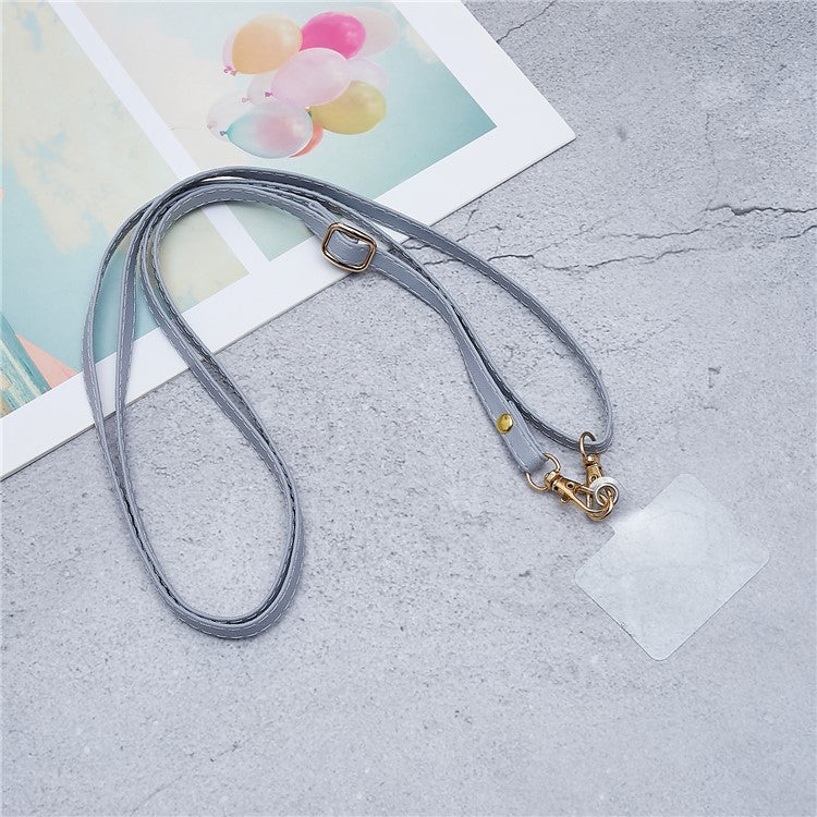 Universal Cell Phone Lanyard Adjustable PU Leather Neck Lanyard Crossbody Neck Strap Wrist Strap with Transparent Pad - Grey