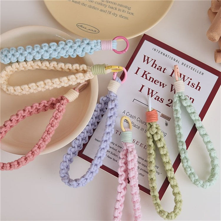 Q-058 Phone Wrist Strap Hand-Woven Wristlet Bracelet Keychain Cell Phone Lanyard - Light Pink