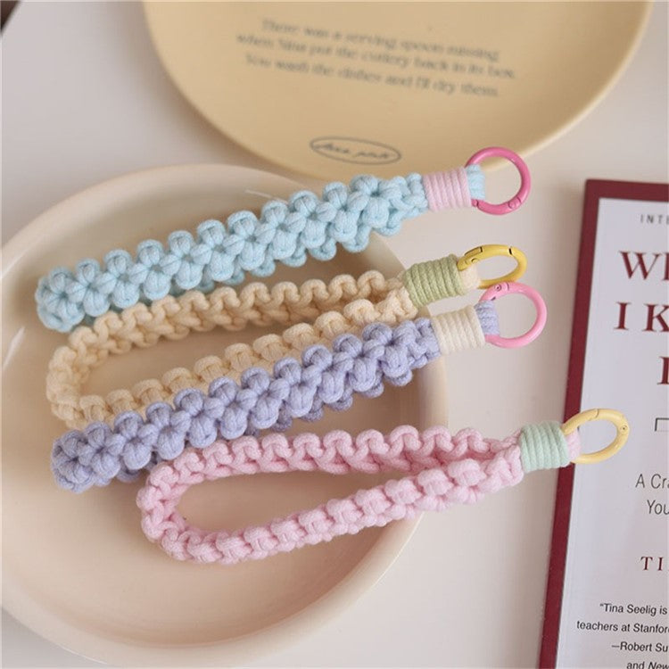 Q-058 Phone Wrist Strap Hand-Woven Wristlet Bracelet Keychain Cell Phone Lanyard - Light Yellow