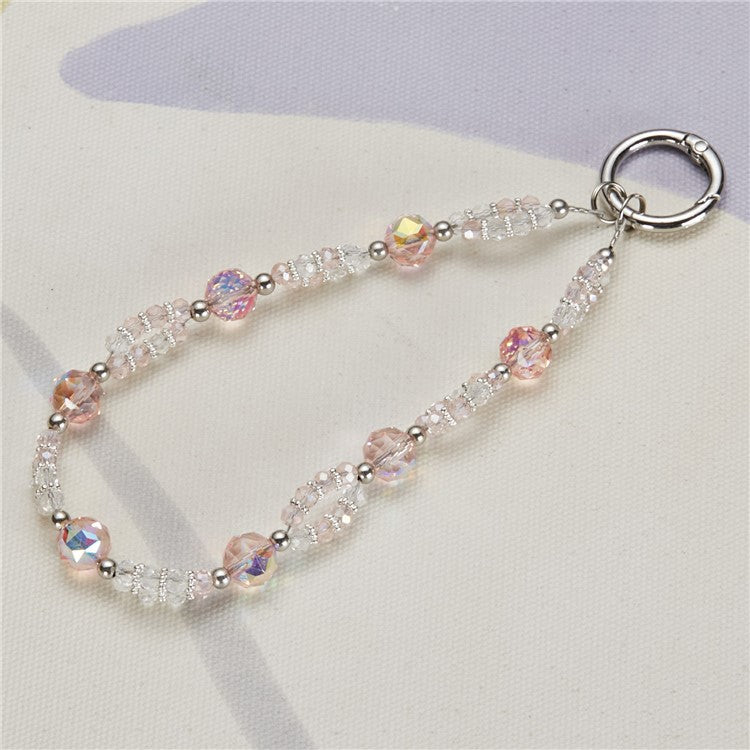 Cell Phone Charm Lanyard 26cm Rhombus Beads Phone Case Wrist Strap for Women Girls - Pink