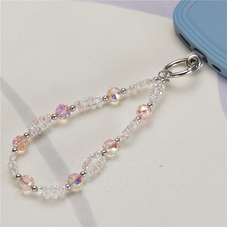 Cell Phone Charm Lanyard 26cm Rhombus Beads Phone Case Wrist Strap for Women Girls - Pink