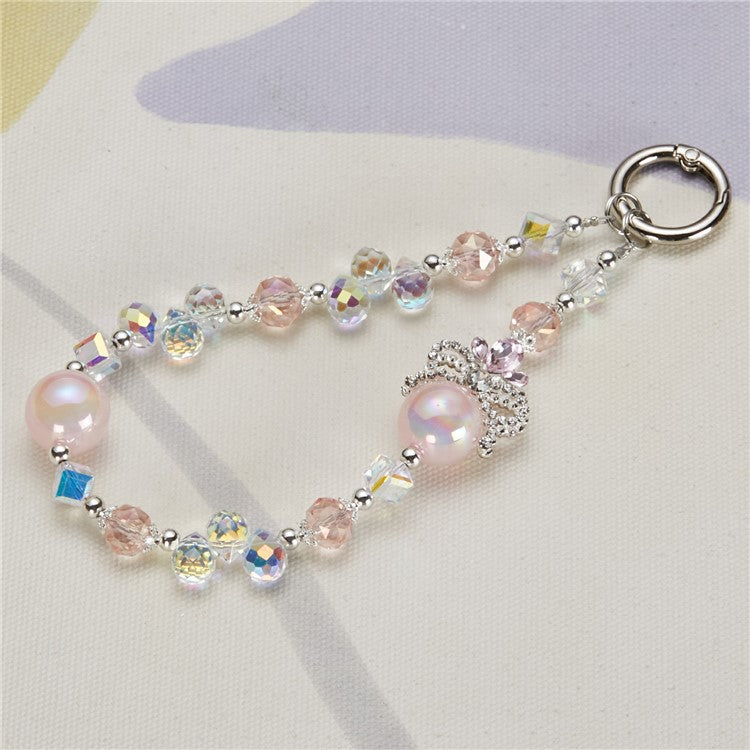 Cell Phone Charm Lanyard 26cm Crown Beads Phone Case Wrist Strap for Women Girls - Style A