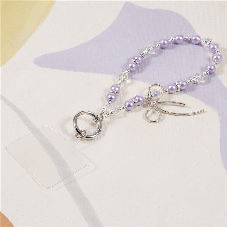 Cell Phone Charm Lanyard 26cm Bowknot Alloy Beads Phone Case Wrist Strap for Women Girls - Purple