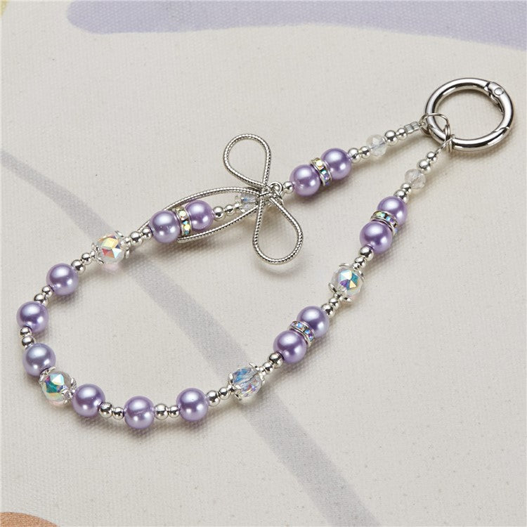 Cell Phone Charm Lanyard 26cm Bowknot Alloy Beads Phone Case Wrist Strap for Women Girls - Purple