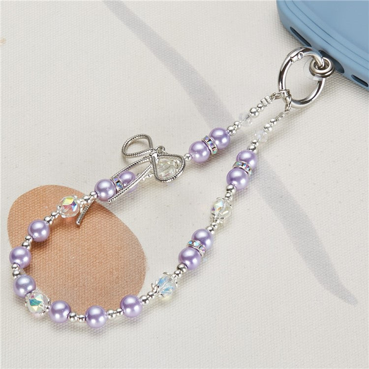 Cell Phone Charm Lanyard 26cm Bowknot Alloy Beads Phone Case Wrist Strap for Women Girls - Purple