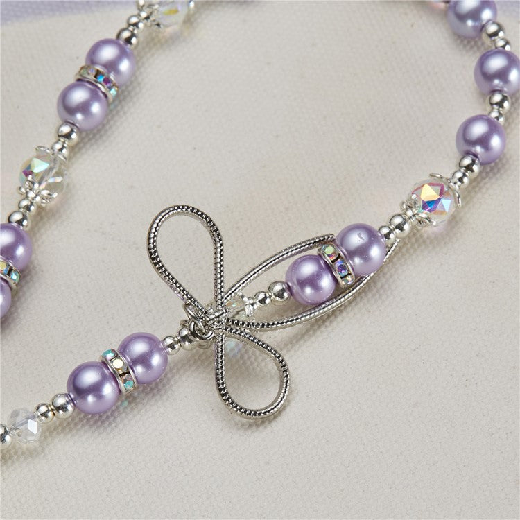 Cell Phone Charm Lanyard 26cm Bowknot Alloy Beads Phone Case Wrist Strap for Women Girls - Purple