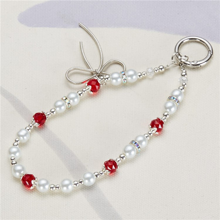 Cell Phone Charm Lanyard 26cm Bowknot Alloy Beads Phone Case Wrist Strap for Women Girls - Red