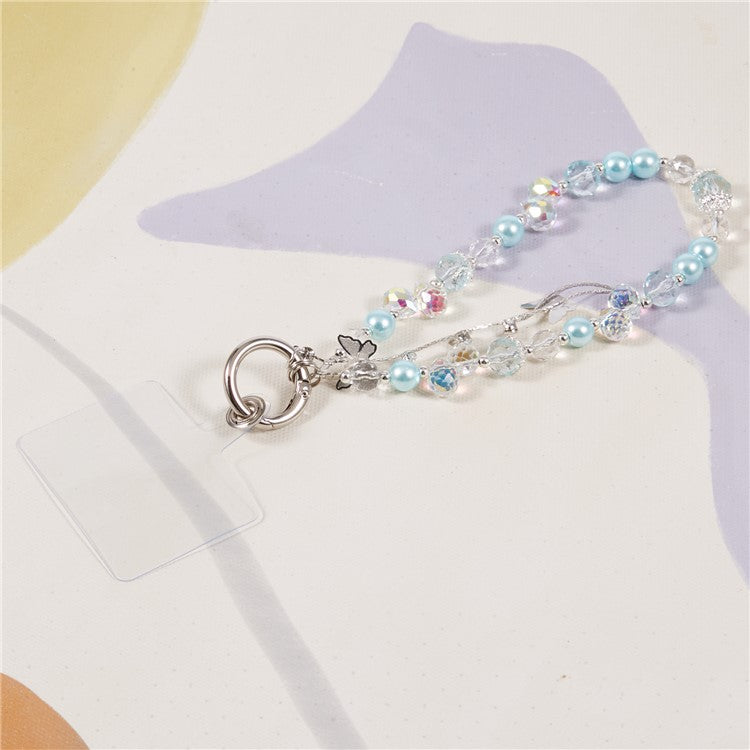 Cell Phone Charm Lanyard 26cm Alloy Butterfly Pendants Beads Phone Case Wrist Strap for Women Girls - Blue