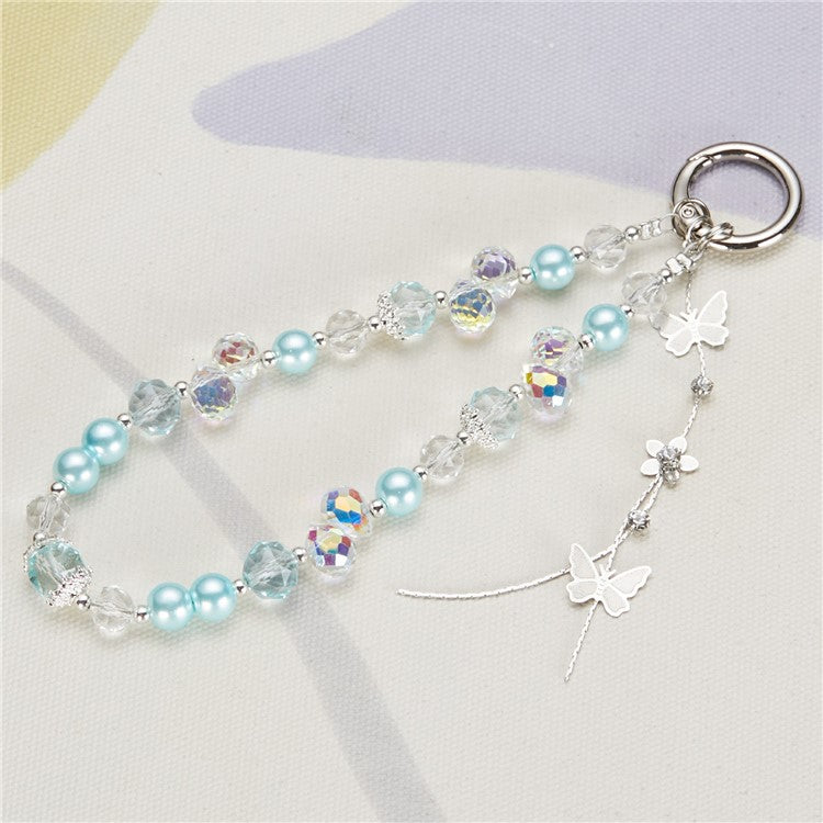 Cell Phone Charm Lanyard 26cm Alloy Butterfly Pendants Beads Phone Case Wrist Strap for Women Girls - Blue