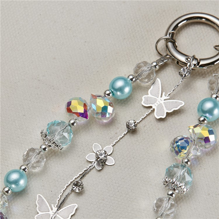 Cell Phone Charm Lanyard 26cm Alloy Butterfly Pendants Beads Phone Case Wrist Strap for Women Girls - Blue