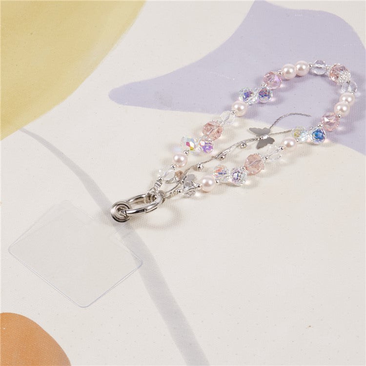 Cell Phone Charm Lanyard 26cm Alloy Butterfly Pendants Beads Phone Case Wrist Strap for Women Girls - Pink