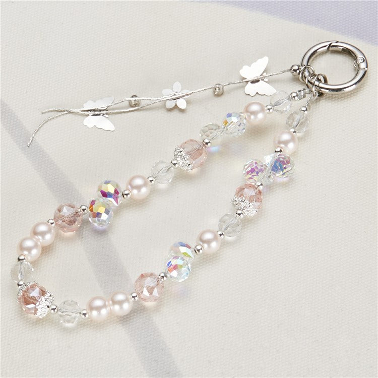 Cell Phone Charm Lanyard 26cm Alloy Butterfly Pendants Beads Phone Case Wrist Strap for Women Girls - Pink