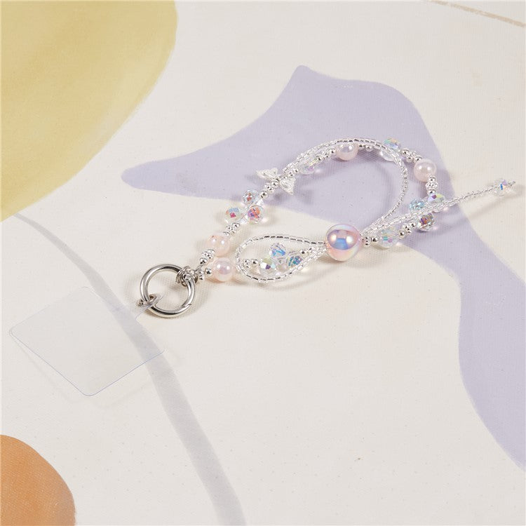 Cell Phone Charm Lanyard 26cm Butterfly Chain Beads Phone Wrist Strap for Women Girls - Pink