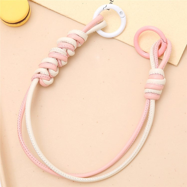 Vibrant Colored PU Leather Phone Case Lanyard with Keychain, Anti-Loss Cell Phone Strap - Pink / White