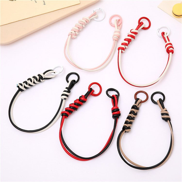 Vibrant Colored PU Leather Phone Case Lanyard with Keychain, Anti-Loss Cell Phone Strap - Pink / White